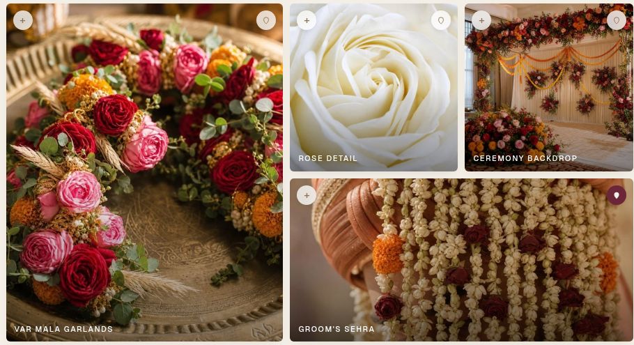 A florals concept board from the demo wedding in makemywedding.ai